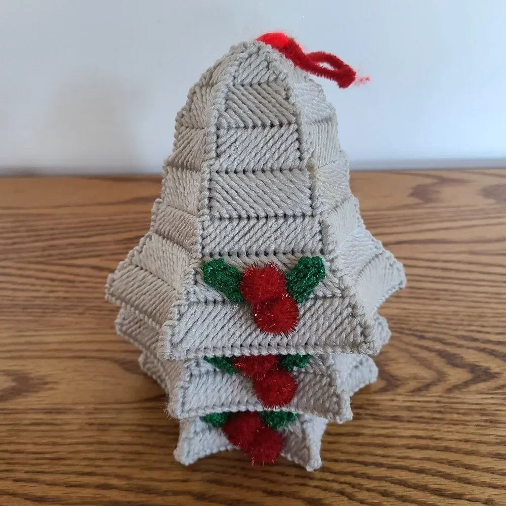Vintage Plastic Canvas Silver Bells Holiday Hang-Up Mobile Ornament Decoration